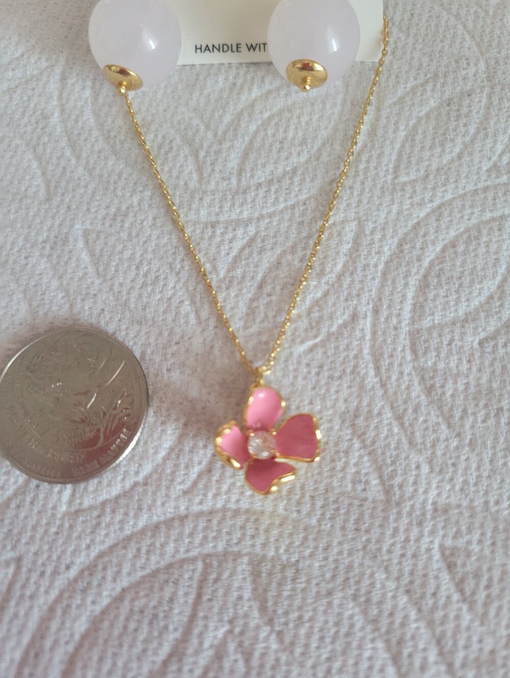 kate spade Pink and Gold Floral Necklace with Matching Earrings - Picture 3 of 8